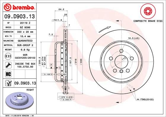 Tarcza hamulcowa BREMBO 09.D903.13
