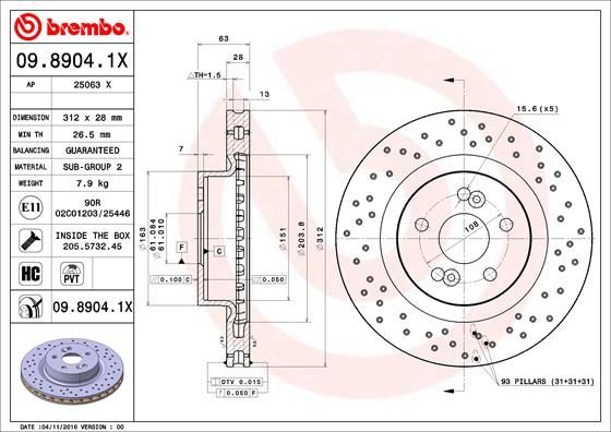 Tarcza hamulcowa BREMBO 09.8904.1X