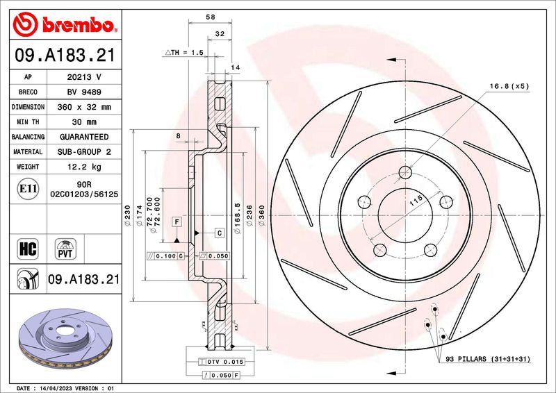 Tarcza hamulcowa BREMBO 09.A183.21