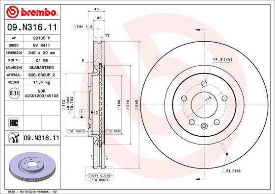 Tarcza hamulcowa BREMBO 09.N316.11