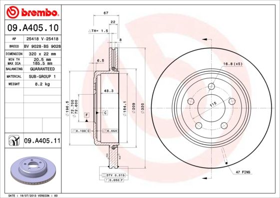 Tarcza hamulcowa BREMBO 09.A405.11