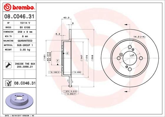 Tarcza hamulcowa BREMBO 08.C046.31