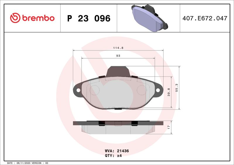 Zestaw klocków hamulcowych, hamulce tarczowe BREMBO P 23 096