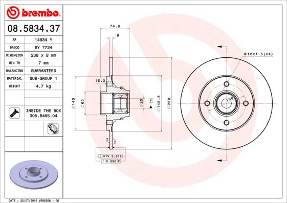 Tarcza hamulcowa BREMBO 08.5834.37