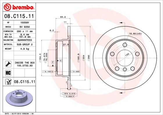Tarcza hamulcowa BREMBO 08.C115.11