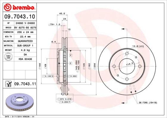 Tarcza hamulcowa BREMBO 09.7043.11