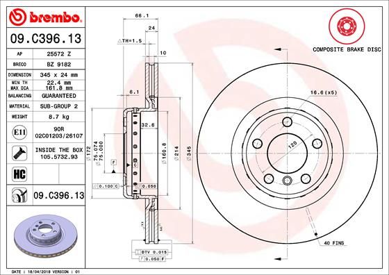 Tarcza hamulcowa BREMBO 09.C396.13