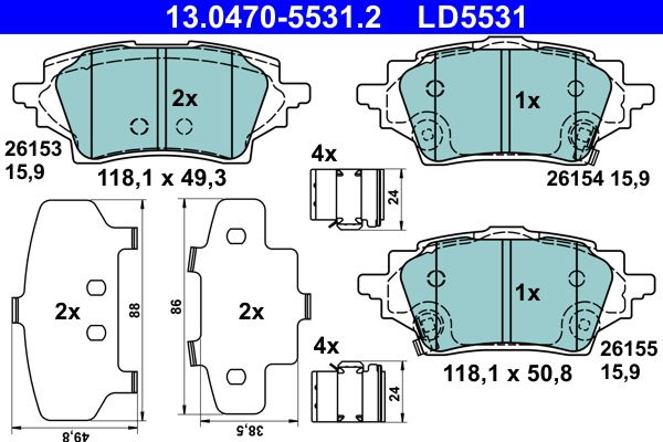 Zestaw klocków hamulcowych, hamulce tarczowe ATE 13.0470-5531.2