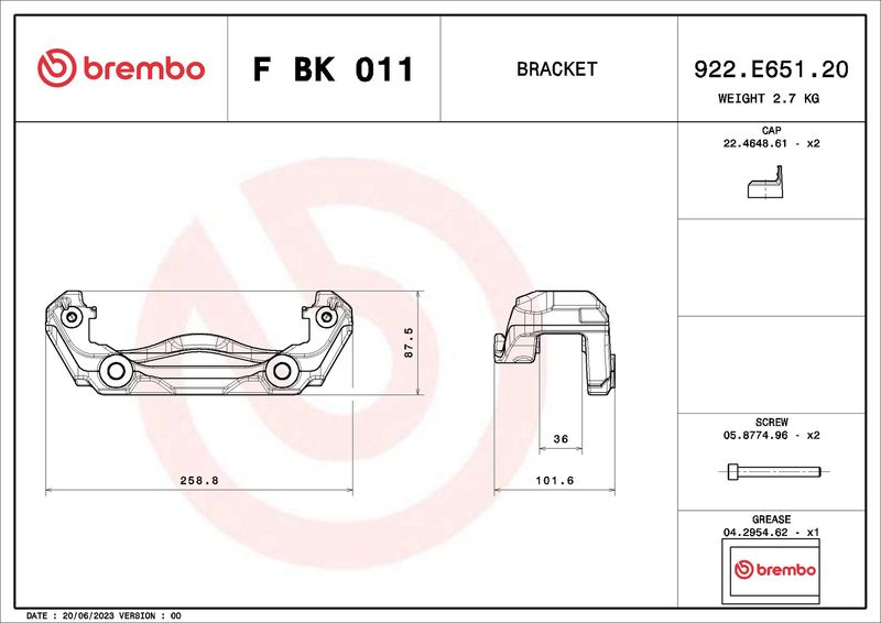 Mocowanie zacisku hamulca - zestaw BREMBO F BK 011