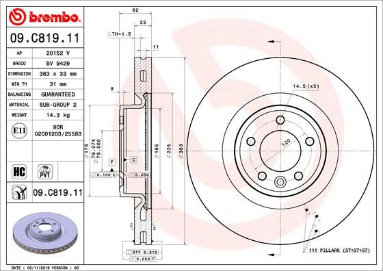 Tarcza hamulcowa BREMBO 09.C819.11