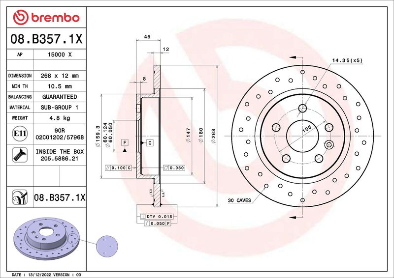 Tarcza hamulcowa BREMBO 08.B357.1X