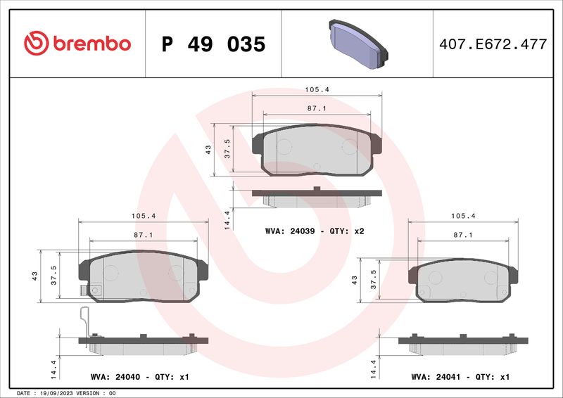 Zestaw klocków hamulcowych, hamulce tarczowe BREMBO P 49 035