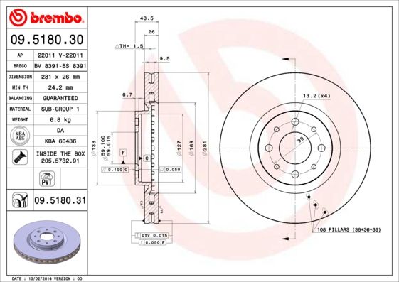 Tarcza hamulcowa BREMBO 09.5180.31