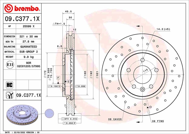 Tarcza hamulcowa BREMBO 09.C377.1X