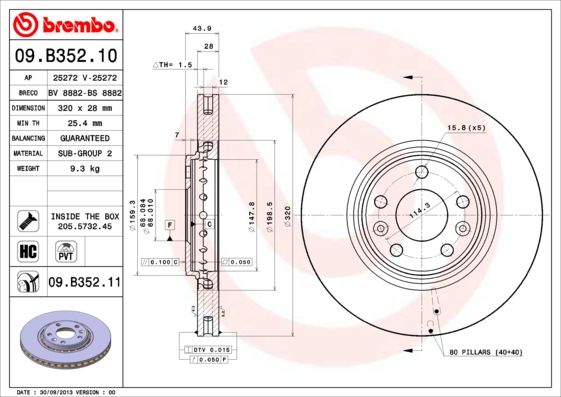 Tarcza hamulcowa BREMBO 09.B352.11
