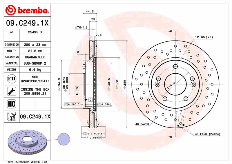 Tarcza hamulcowa BREMBO 09.C249.1X