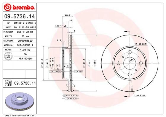 Tarcza hamulcowa BREMBO 09.5736.11