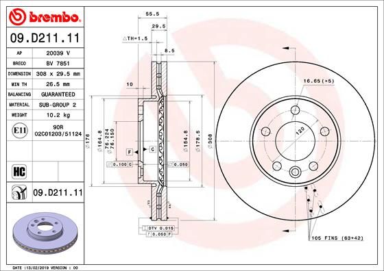 Tarcza hamulcowa BREMBO 09.D211.11
