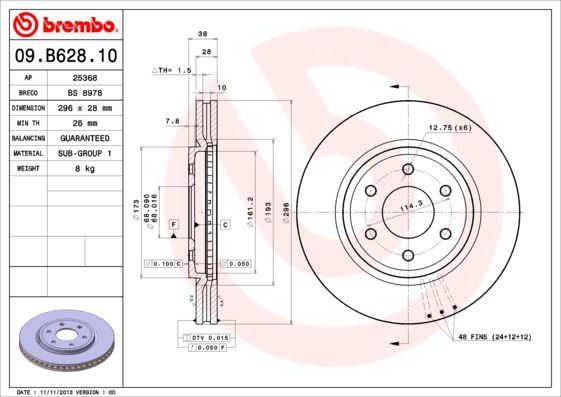 Tarcza hamulcowa BREMBO 09.B628.10