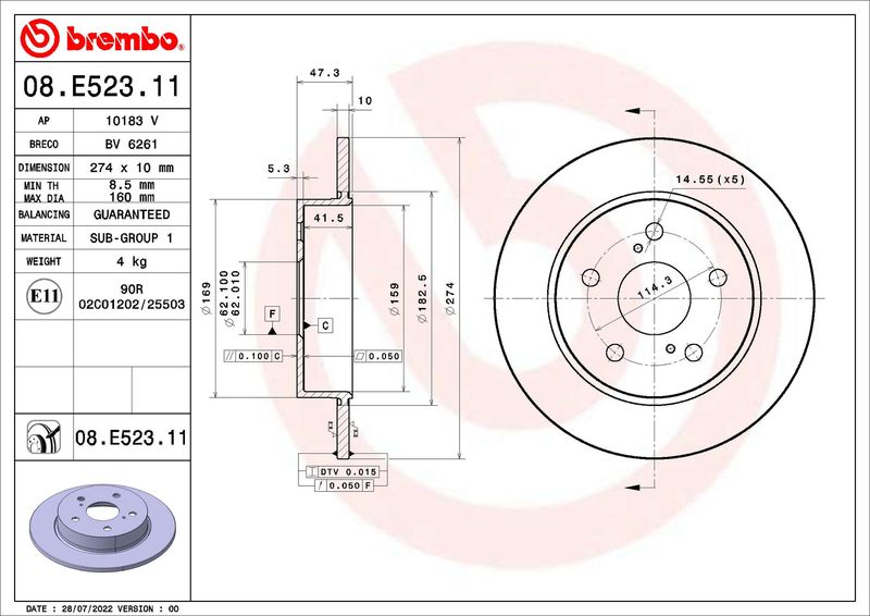 Tarcza hamulcowa BREMBO 08.E523.11