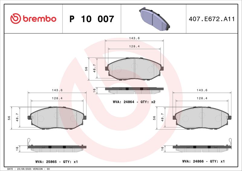 Zestaw klocków hamulcowych, hamulce tarczowe BREMBO P 10 007