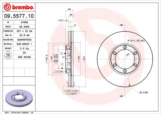 Tarcza hamulcowa BREMBO 09.5577.10