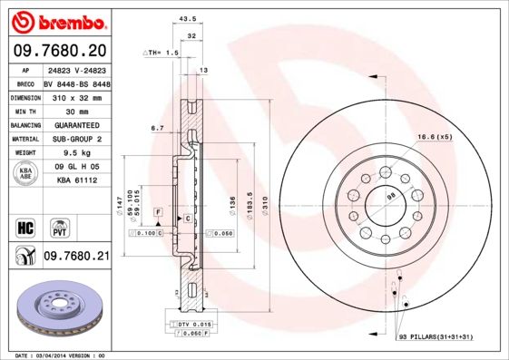 Tarcza hamulcowa BREMBO 09.7680.21
