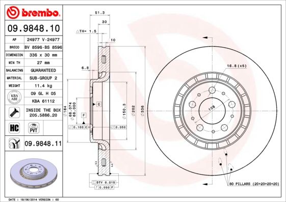 Tarcza hamulcowa BREMBO 09.9848.11