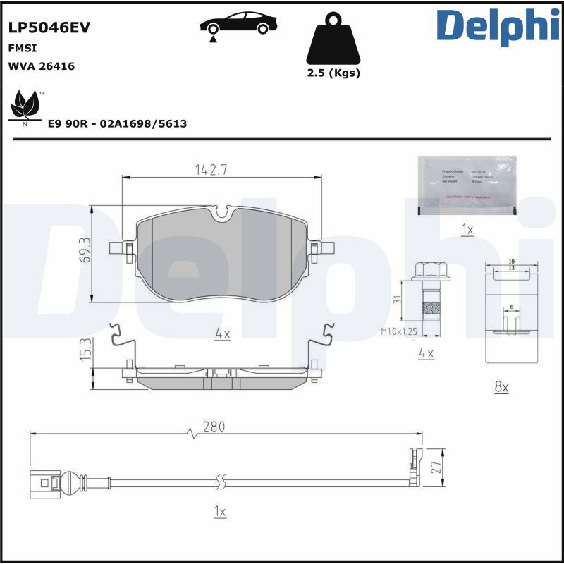 Zestaw klocków hamulcowych, hamulce tarczowe DELPHI LP5046EV