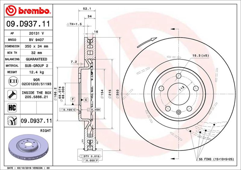 Tarcza hamulcowa BREMBO 09.D937.11