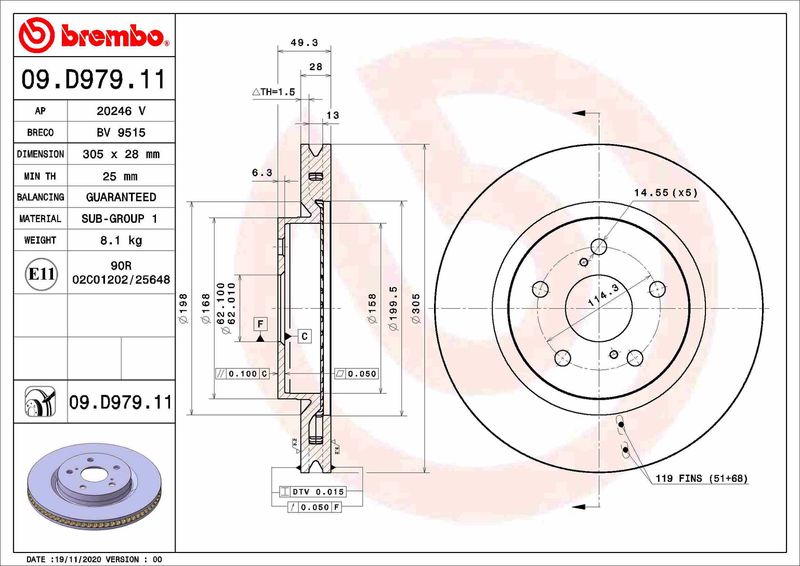 Tarcza hamulcowa BREMBO 09.D979.11