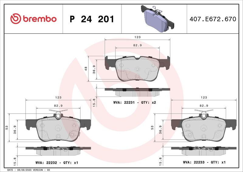 Zestaw klocków hamulcowych, hamulce tarczowe BREMBO P 24 201