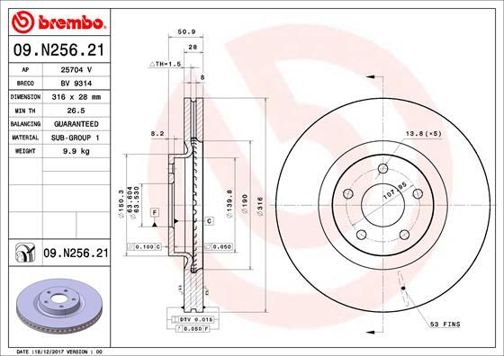 Tarcza hamulcowa BREMBO 09.N256.21