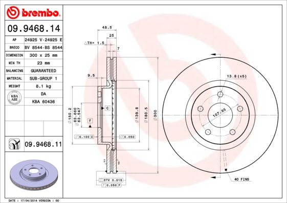 Tarcza hamulcowa BREMBO 09.9468.11