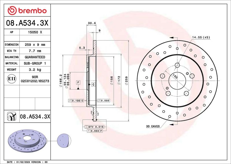 Tarcza hamulcowa BREMBO 08.A534.3X