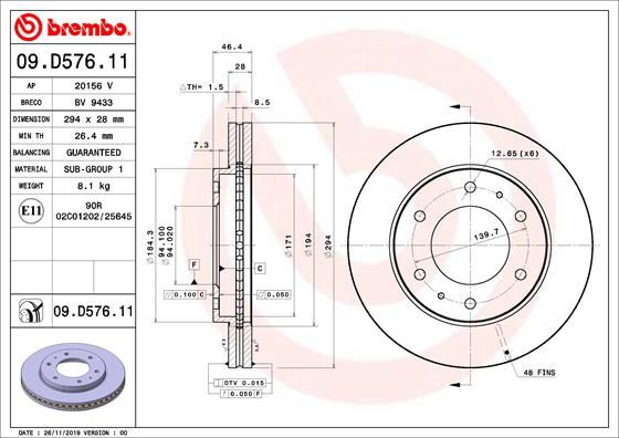 Tarcza hamulcowa BREMBO 09.D576.11
