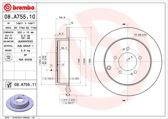 Tarcza hamulcowa BREMBO 08.A755.11