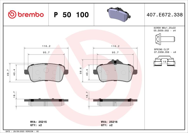 Zestaw klocków hamulcowych, hamulce tarczowe BREMBO P 50 100
