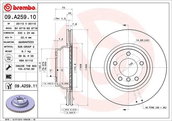 Tarcza hamulcowa BREMBO 09.A259.11