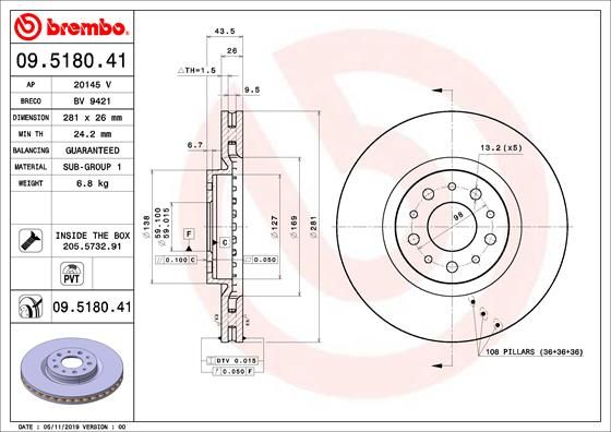 Tarcza hamulcowa BREMBO 09.5180.41