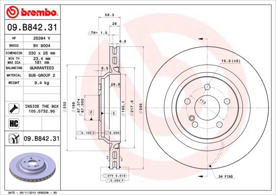 Tarcza hamulcowa BREMBO 09.b842.31