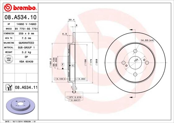 Tarcza hamulcowa BREMBO 08.A534.11