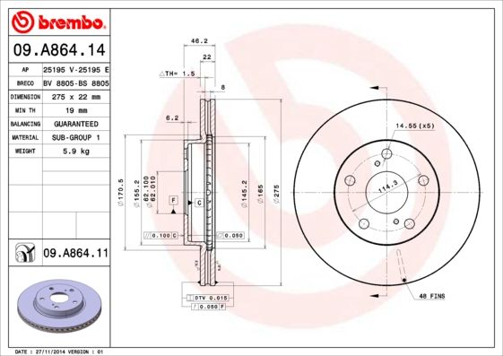 Tarcza hamulcowa BREMBO 09.A864.11