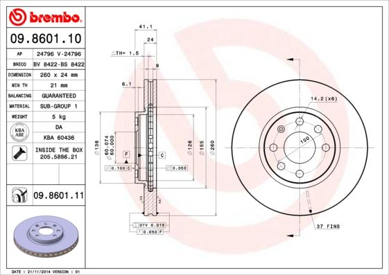 Tarcza hamulcowa BREMBO 09.8601.11